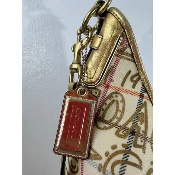 Coach Y2K Scribble Plaid Gold Trim Hobo Bag F13309 Pink Lining - Picture 5 of 11